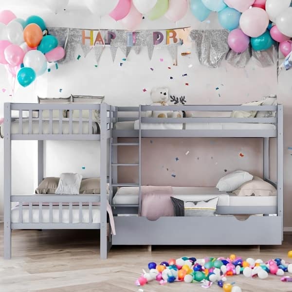 slide 2 of 33, Twin L-Shaped Bunk bed with Drawers,Space-Efficient Multifunctional Bunk Bed With Storag White