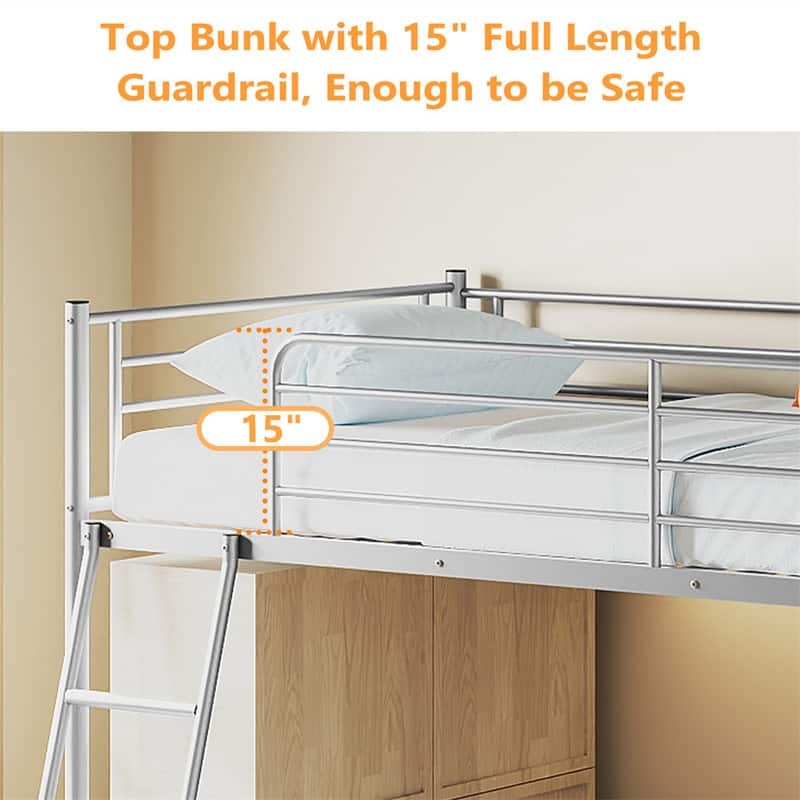 Junior Metal Twin Loft Bed With Guard Rails And Stairs