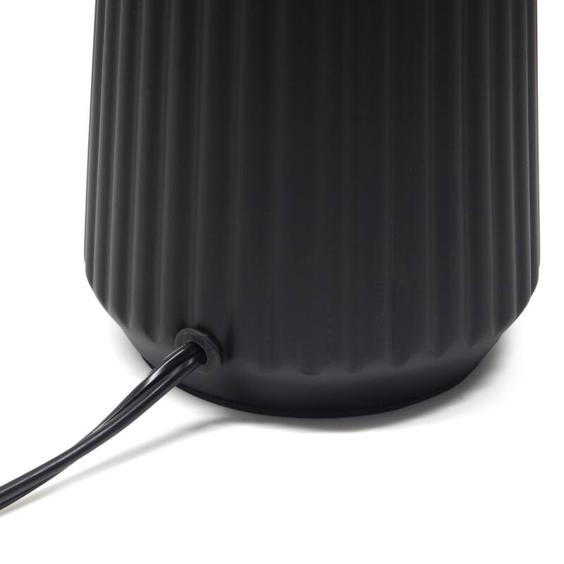 Vertical Grooved Ceramic Table Lamp with Drum Shade - 16" - Black