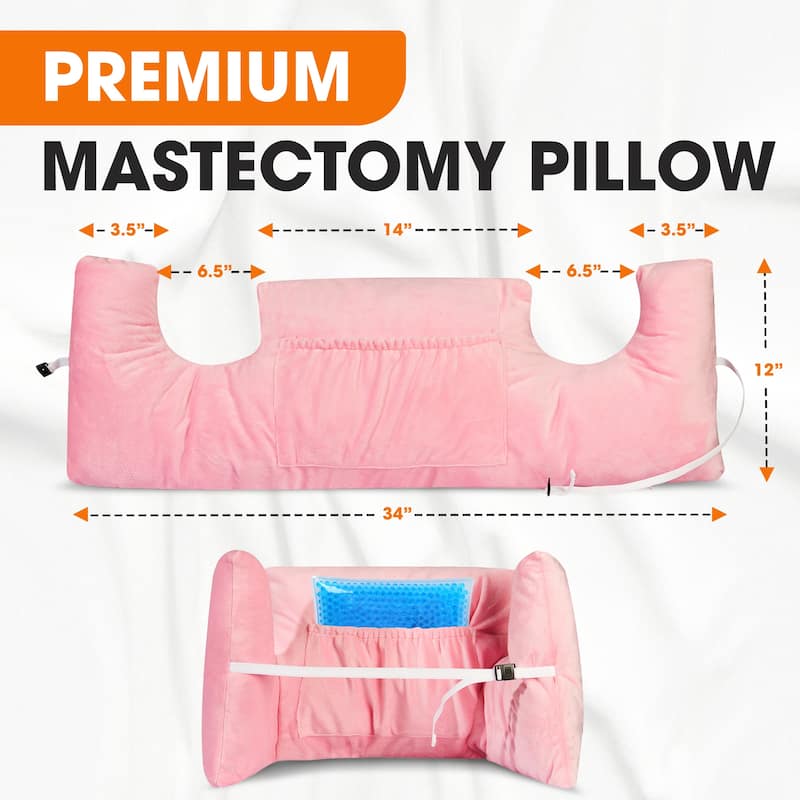 Cheer Collection Post Mastectomy Pillow with Front and Back Pockets - Pink