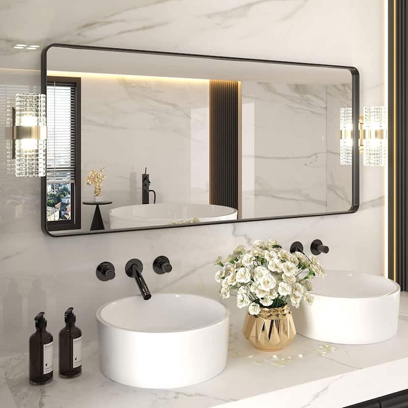 Raven Rectangular Metal Framed Wall Mounted LED Bathroom Vanity Mirror in Black