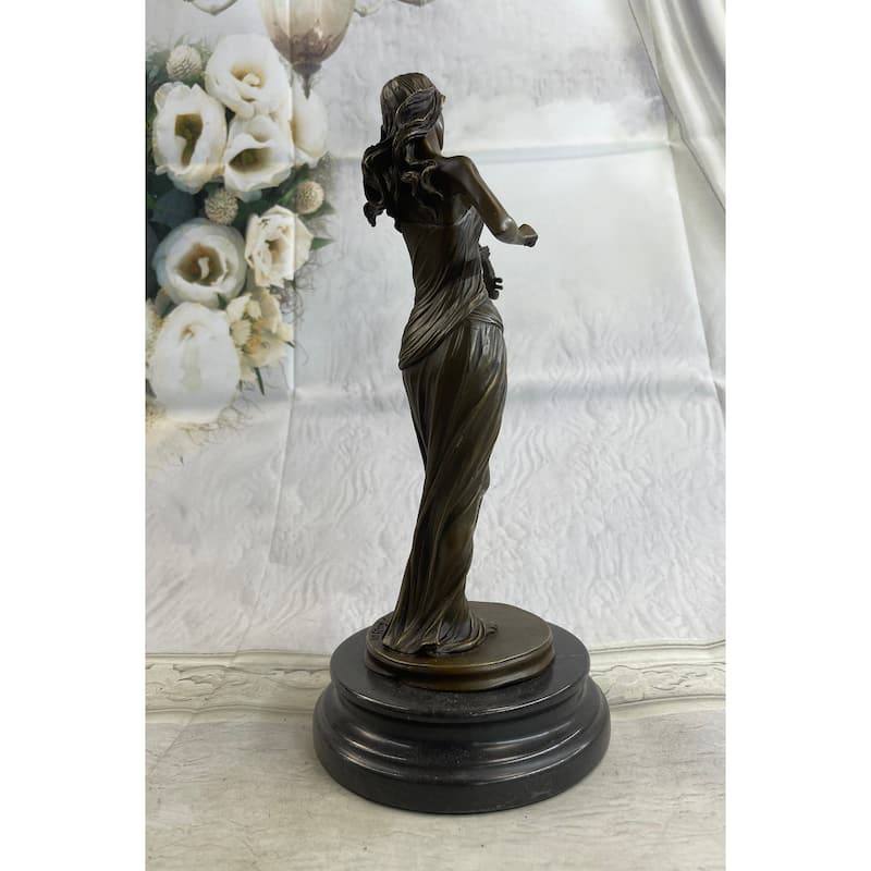 Brown Color Patina Bronze Sculpture Violin Player Viola Musician Marble Figurine