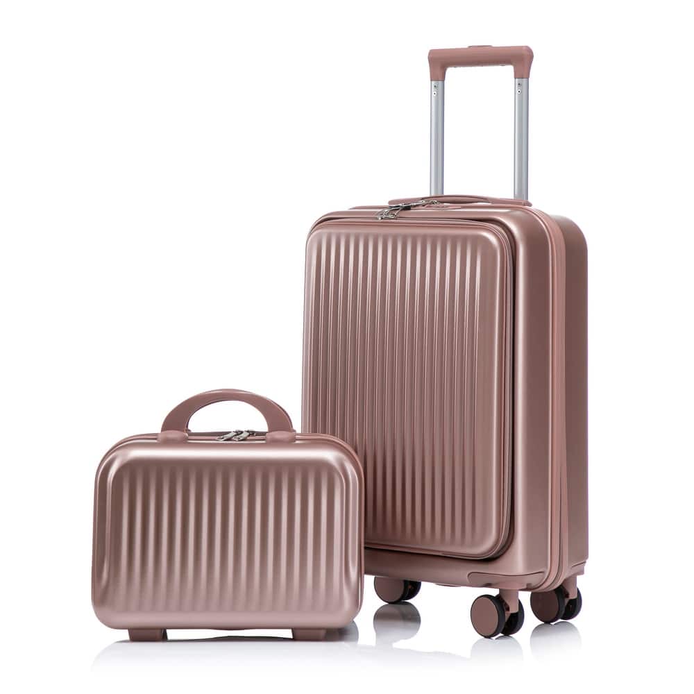 14"/20" 2 pcs/set in ABS Spinner Wheel Luggage, with Combination Lock and Front Opening Design, 14" Cosmetic Case
