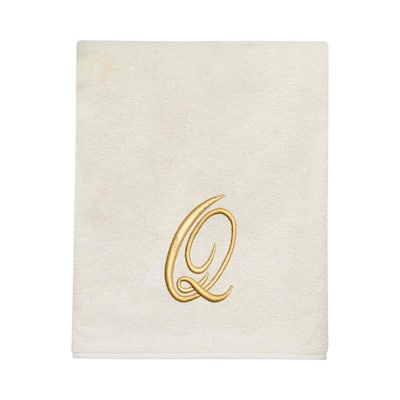 Avanti Linens Ivory/Gold Script Monogram Bath Towel Letter Q - Bath Towel