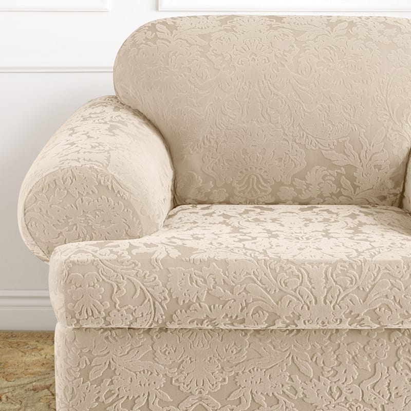 SureFit Stretch Jacquard Damask 2 Piece T Cushion Chair Slipcover