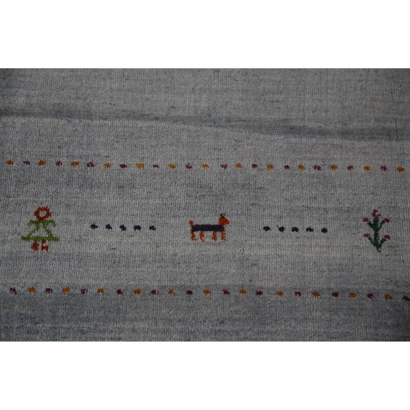 Hand Knotted Oriental 100% Wool Carpet Tribal Animal Pictorial Greys & Charcoal Gabbeh Area Rug - 9' 9'' X 7' 11''