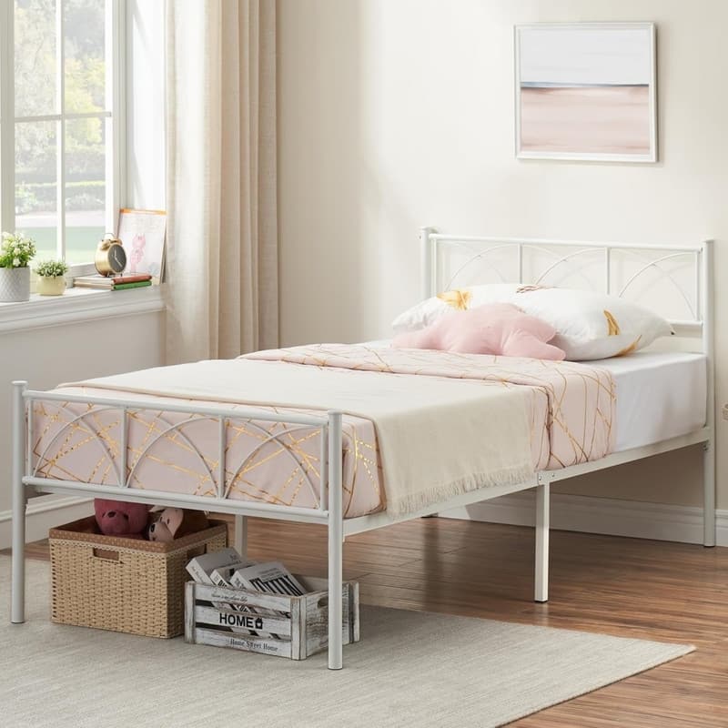 Twin Size Sturdy Modern Stylish Iron Bed Frame with Headboard