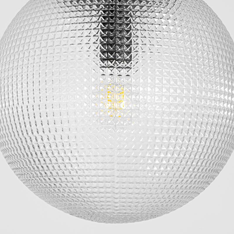 1-Light Modern Indoor Matte Black Finish Kitchen Island Pendant Lights with Globe Diamond Textured Grey/Clear Glass Shade