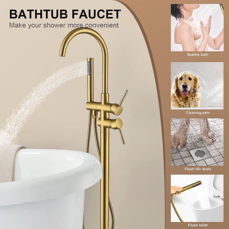 Topcraft Floor Mounted Bathtub Filler with Handheld Showerhead