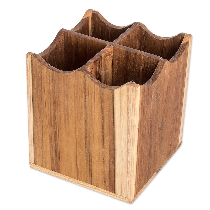 Novica Handmade Organized Teak Silverware Server