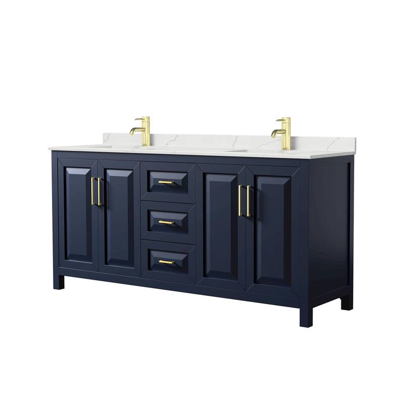 Wyndham Collection WCV252572D-QTZ-UNSMXX Daria 72" Free Standing - Dark Blue / Giotto Quartz Top / Brushed Gold