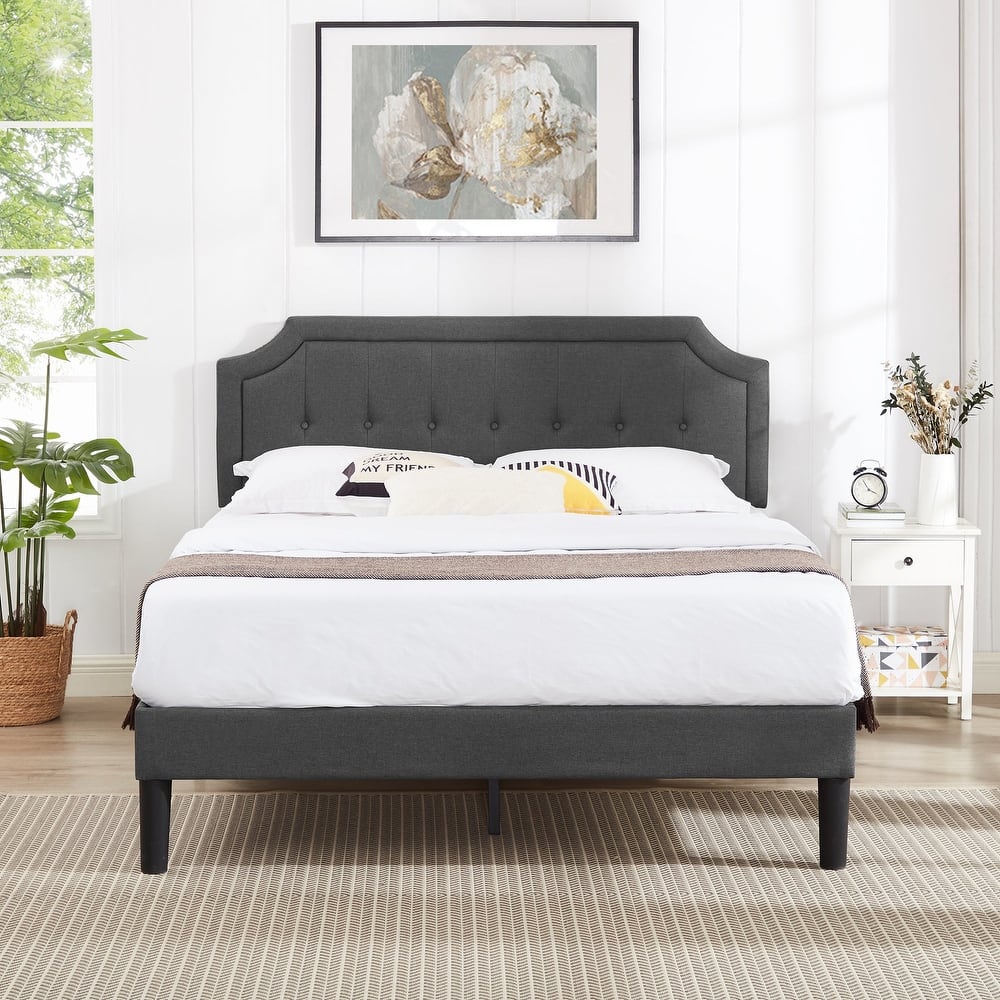 VECELO Adjustable Height Upholstered Bed Frame Headboard with Button Tufting No Box Spring Needed
