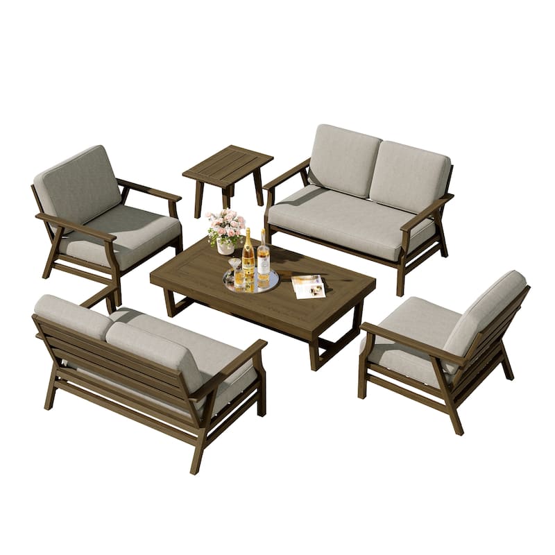 4-Piece Teak Outdoor Conversation Set With 2 Loveseats, Coffee Table & Side Table