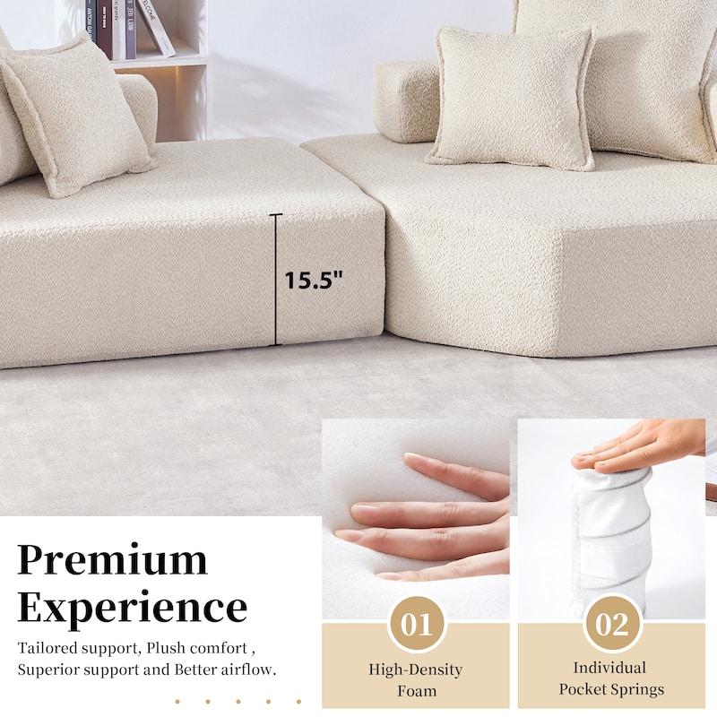 103.5" Boucle Modular Floor Sofa with Free Combination Design and 4 Pillows