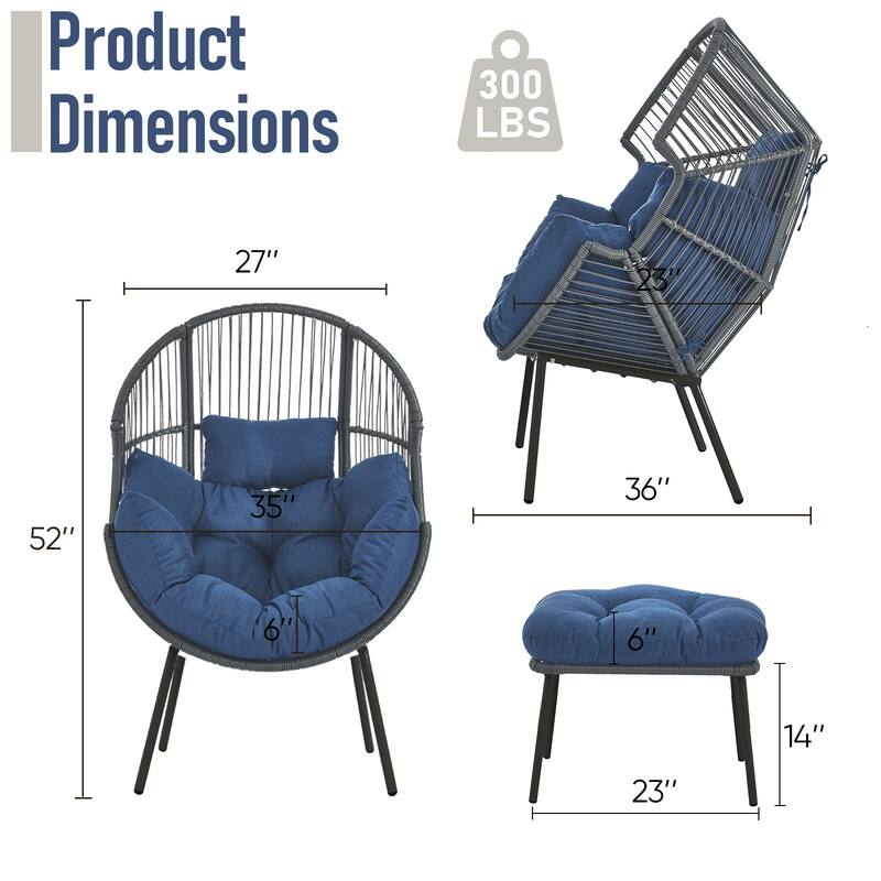 Outdoor Wicker Egg Chair with Ottoman Set