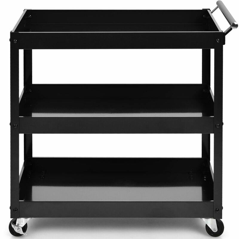 3-Tier Utility Cart Metal Mental Storage Service Trolley - 30'' x 15'' x 31'' (L x W x H)