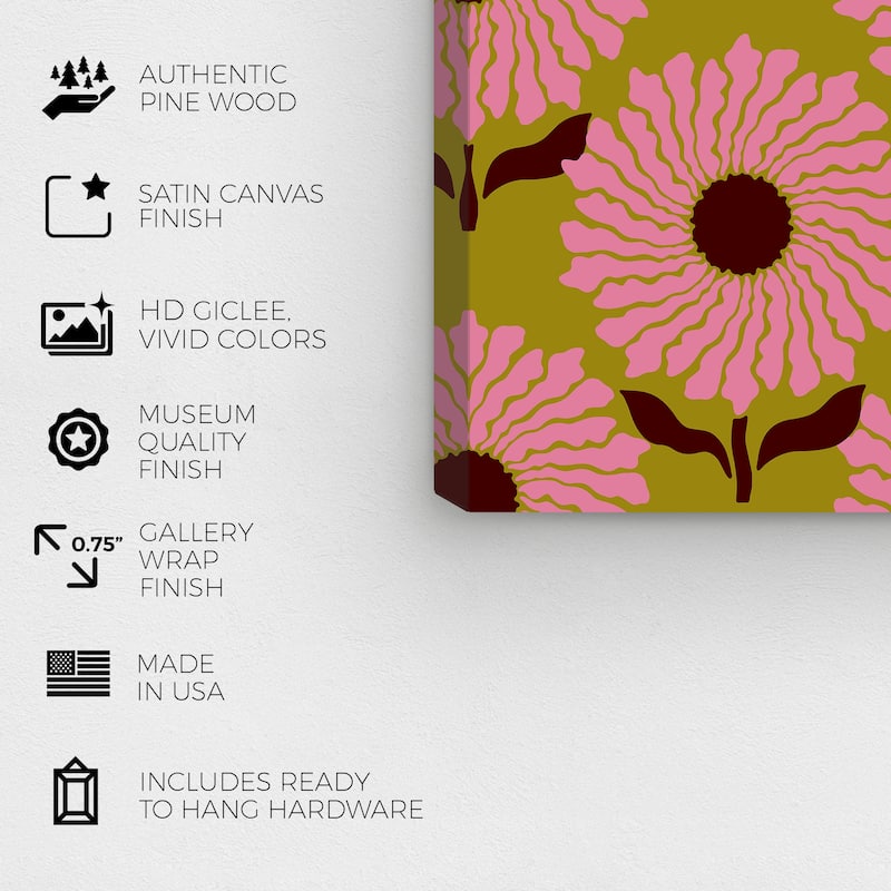 Wynwood Studio Canvas Fashion and Glam Pop Garden Pink and Dark Pink Vintage Wall Art Canvas Print