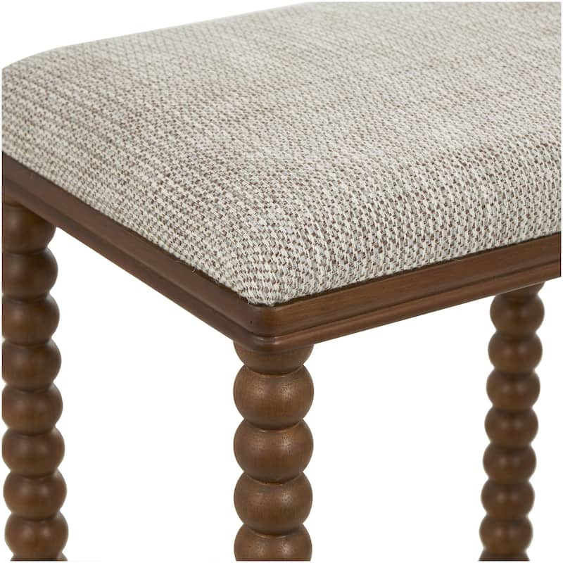 Fabric Home Bench with Brown Traditional Wood Turned Legs - Cream - Roche River Decor