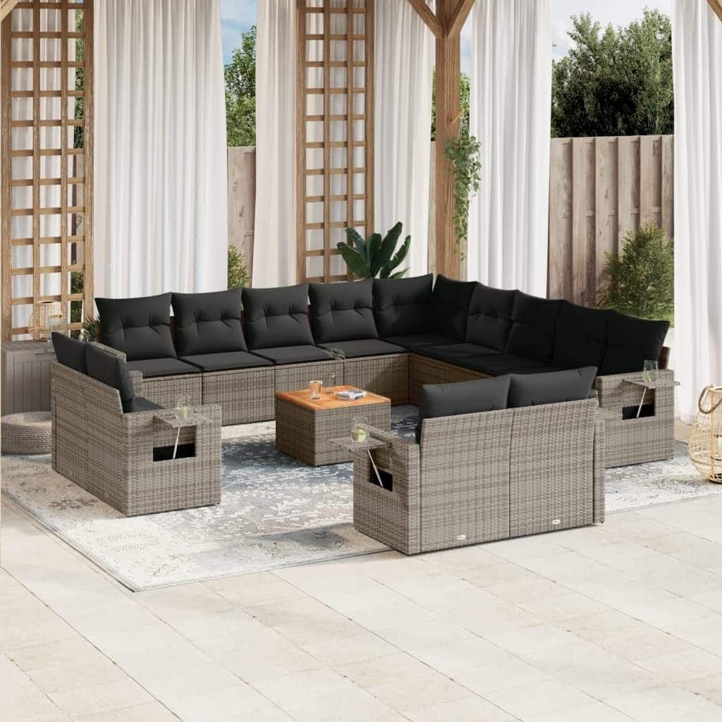 vidaXL Garden Sofa Set 14 Piece with Cushions Outdoor Sofa Set Poly Rattan