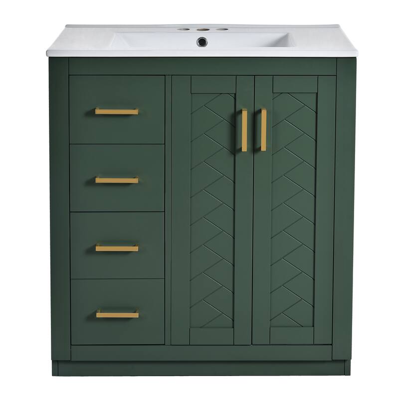 GDFStudio - Montvale Modern Freestanding Bathroom Vanity with Ceramic Sink and 3 Storage Drawers & Soft Closing Doors - 30'W