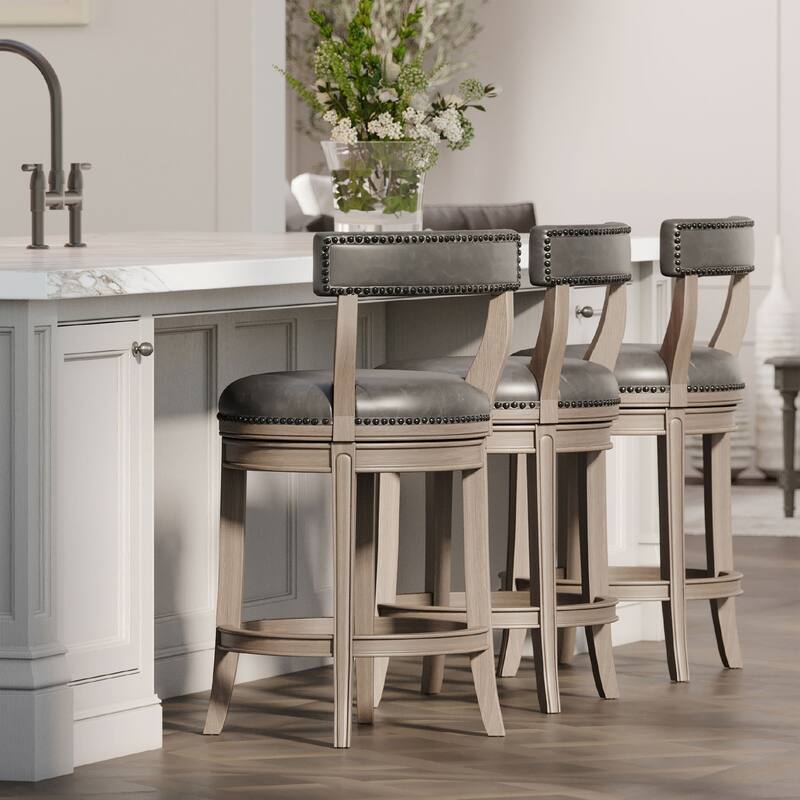 Maven Lane Alexander Counter Stool, Weathered Oak Finish w/ Avanti Bone Vegan Leather
