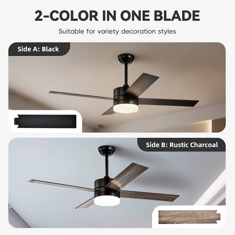 Matte Black 52 in. 6-Speed Integrated LED Indoor 4-Blade Ceiling Fan with Light Kit and Remote Control