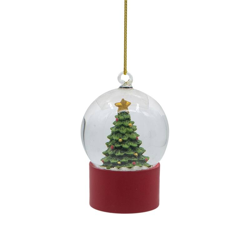 1.8x1.8x2.8"H Resin/Glass Water Globe W/Tree Red Base, 2 Pack