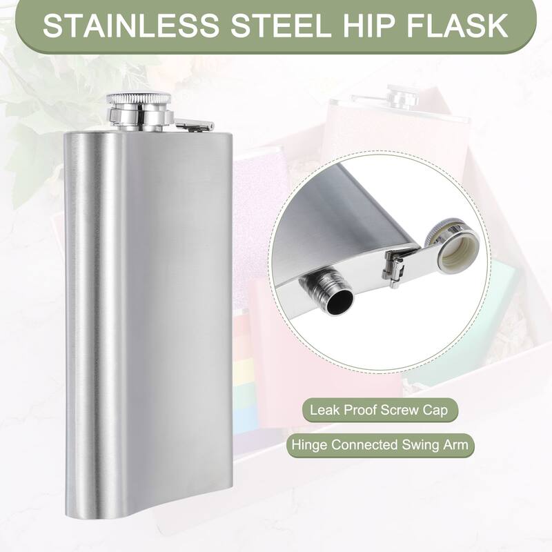 9oz 250ml Stainless Steel Hip Flask for Camping Hiking Outdoor Activity, Silver