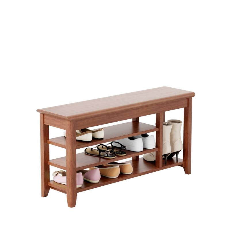 GDFStudio - Eulalia Rubberwood Storage Shoe Bench with Mid-Century Texture