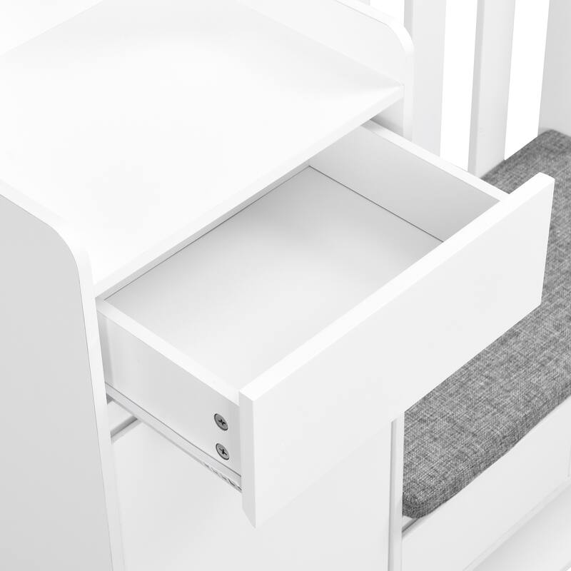 Roomfitters Modern Hall Tree with Storage Bench, Multifunctional Mudroom Cabinet with Pegboard and 4 Hooks