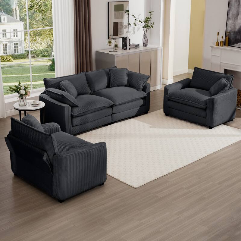 2+1+1Seater Flexible Combinations Sofa Set with One 2-Seater Sofas and 2 Single Sofa Chairs for Livingroom