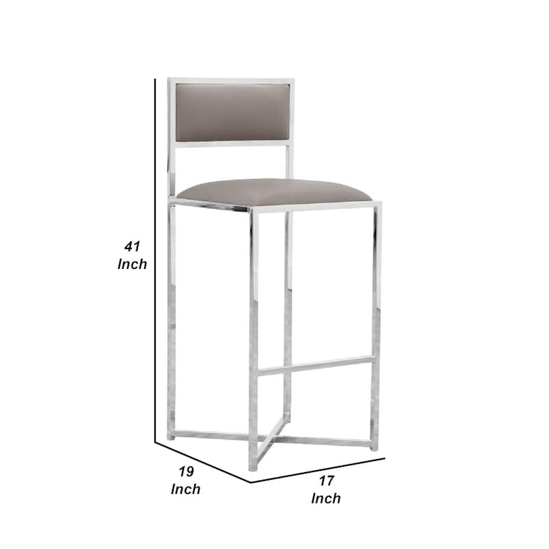 Eun 30 Inch Vegan Faux Leather Barstool, Chrome Base, Set of 2, Gray