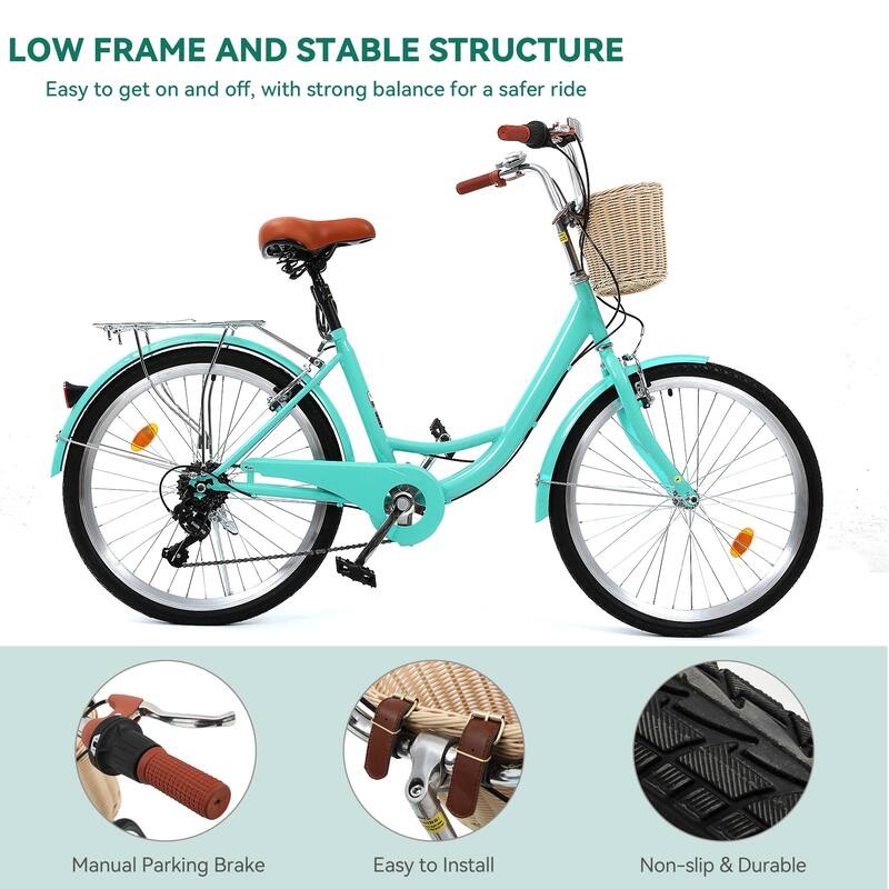 Moasis24/ 26" 7-speed Cruiser Bike Adjustable Step Through Bike Commute Bike Bicycle