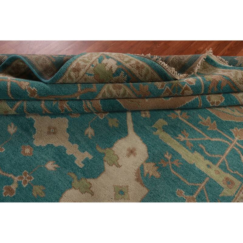 All-Over Green Oushak Indian Area Rug Floral Handmade Wool Carpet - 9'1" x 11'9"