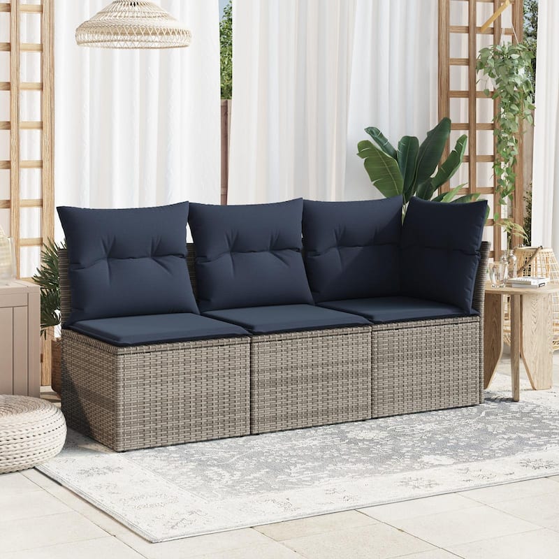 vidaXL Patio Sofa with Cushions Outdoor Seating Poly Rattan Black/Gray/Brown - Gray form-1