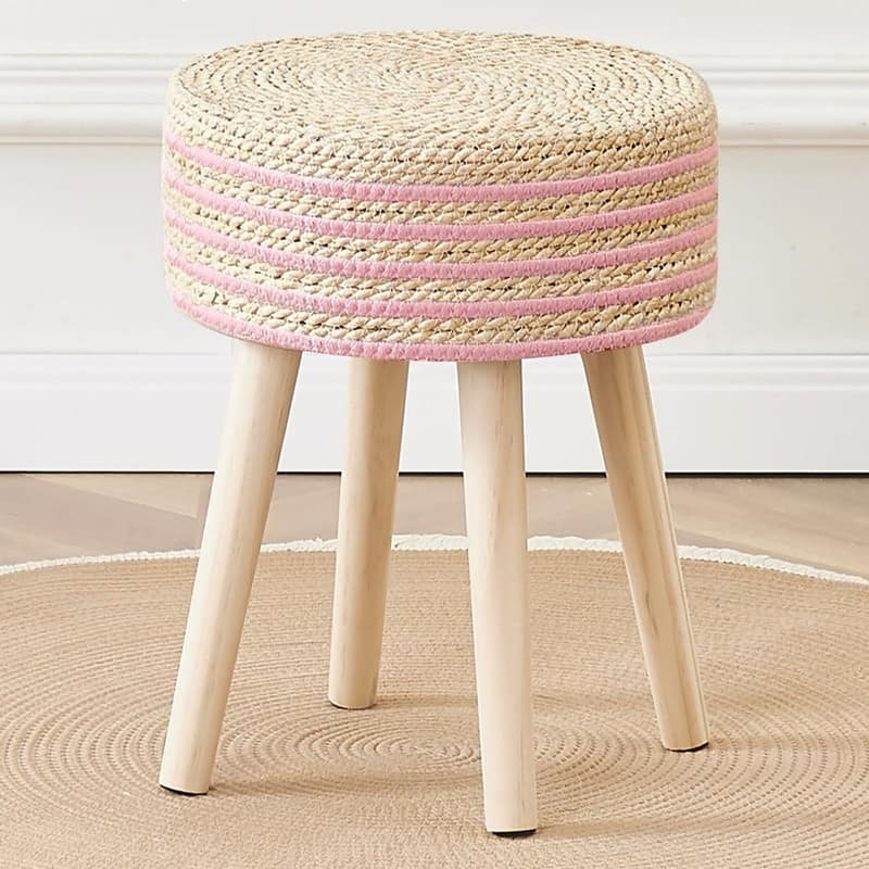 Footstool Ottoman Round with Solid Wood Legs