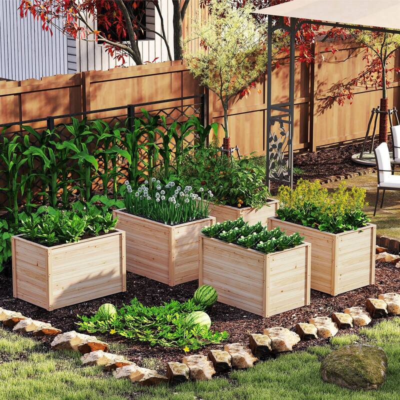 40"x25"x26" Outdoor Elevated Planter Box Wood Raised Garden Bed