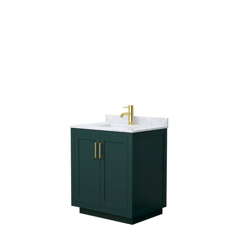 Miranda Single Vanity Set, White Carrara Marble Top, No Mirror - 30-Inch Single - Green, Gold Trim, White Carrara Marble Top