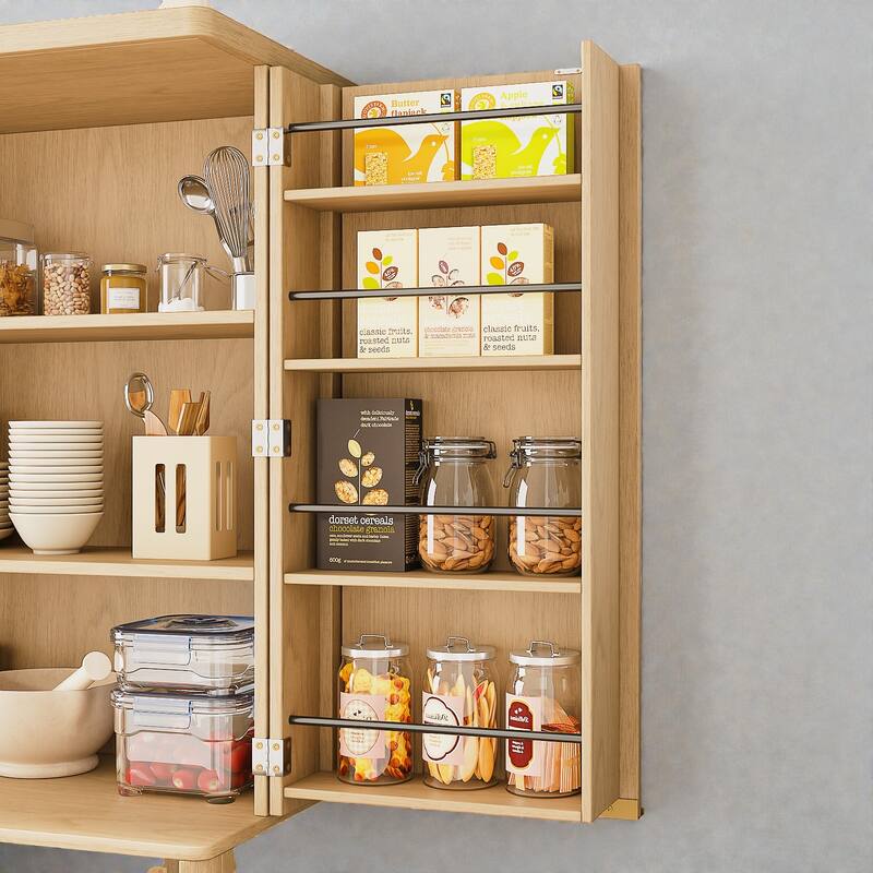 72" Tall Modern Fluted Wood Kitchen Pantry Cabinet with Doors, 6 Shelves & Door Storage for Kitchen or Dining Room