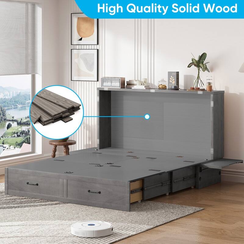 Mixoy Queen Murphy Bed Chest with Charging Station and Storage Drawer,No Mattress