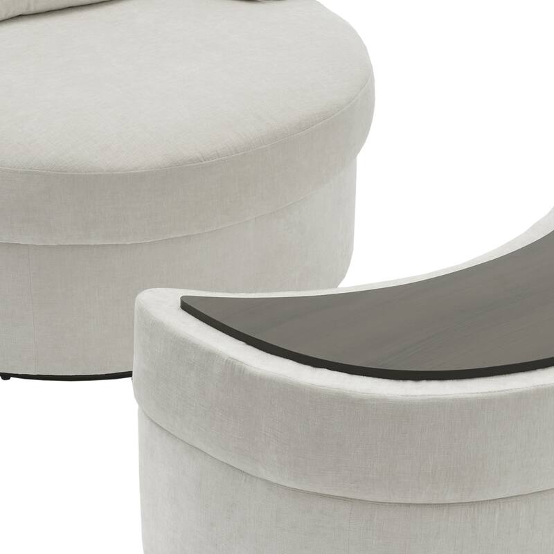 Upholstered Swivel Barrel Armchair with Storage Ottoman (Set of 2)