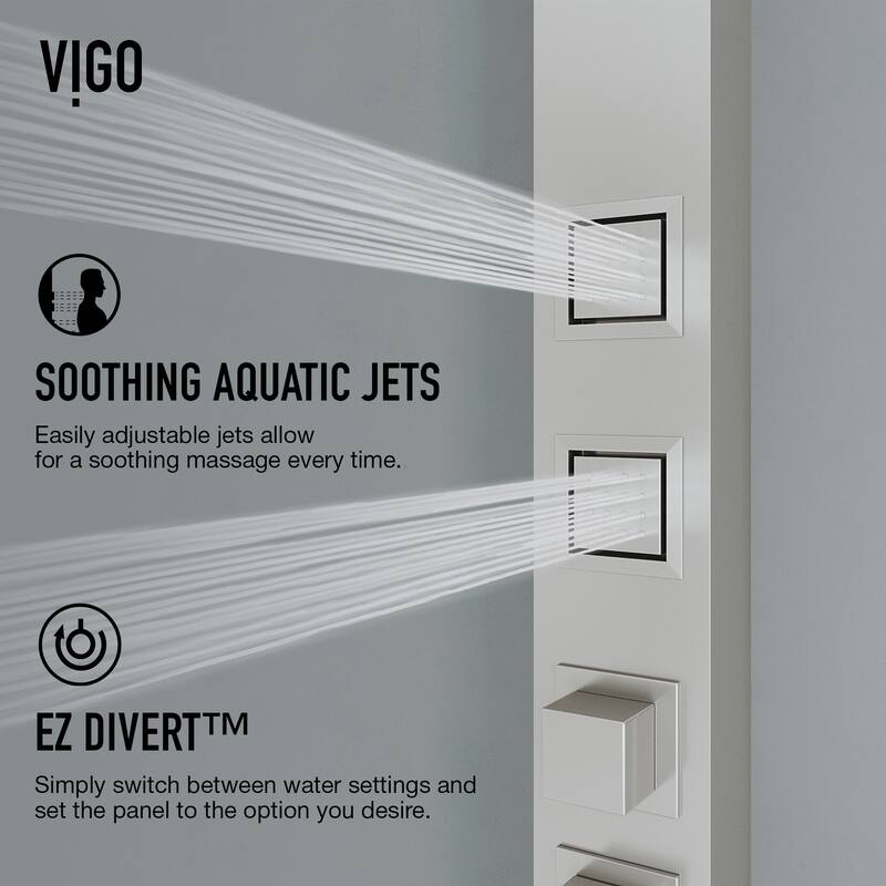 VIGO Bowery 58" H x 4" W 4-Jet Shower Panel with Square Shower Head and Tub Filler