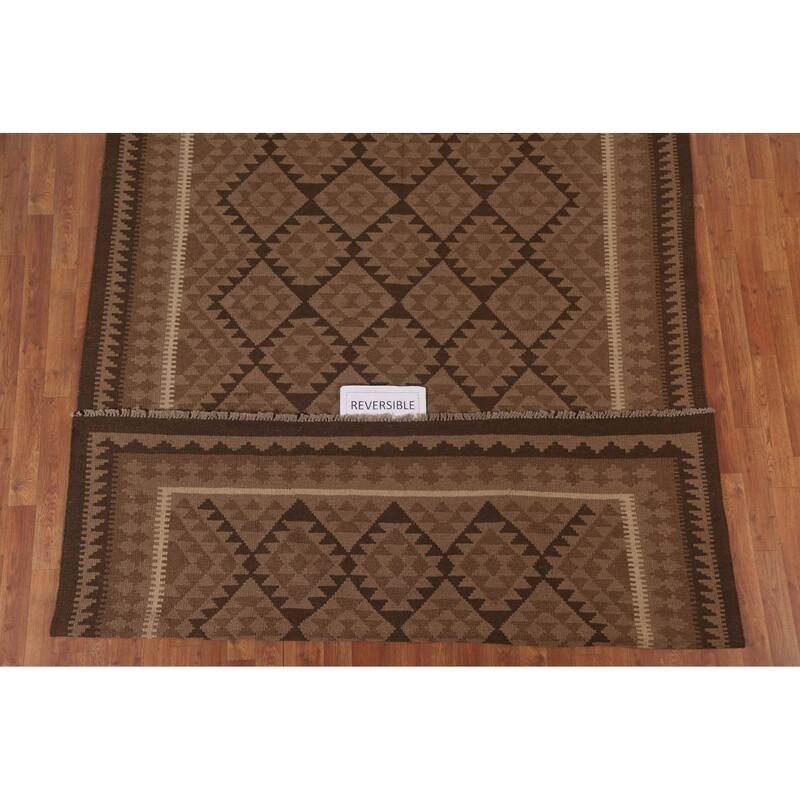 Hand Woven Oriental 100% Wool Carpet Southwestern Geometric Brown Kilim Area Rug - 9' 7'' X 6' 8''