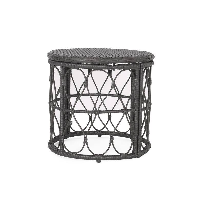 Roomfitters Bruce Outdoor Wicker Side Table with Looped Design, Boho Patio Accent Table