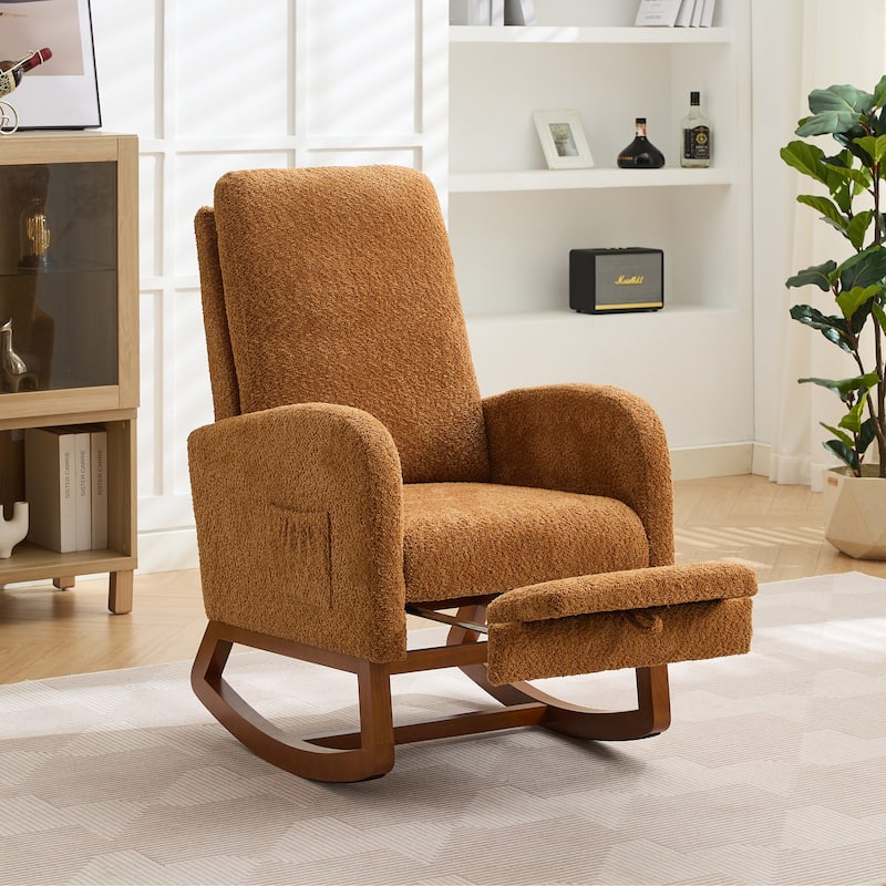 Mid-Century Modern Nursery Rocking Armchair Glider Rocker With Retractable Footrest For Living Room