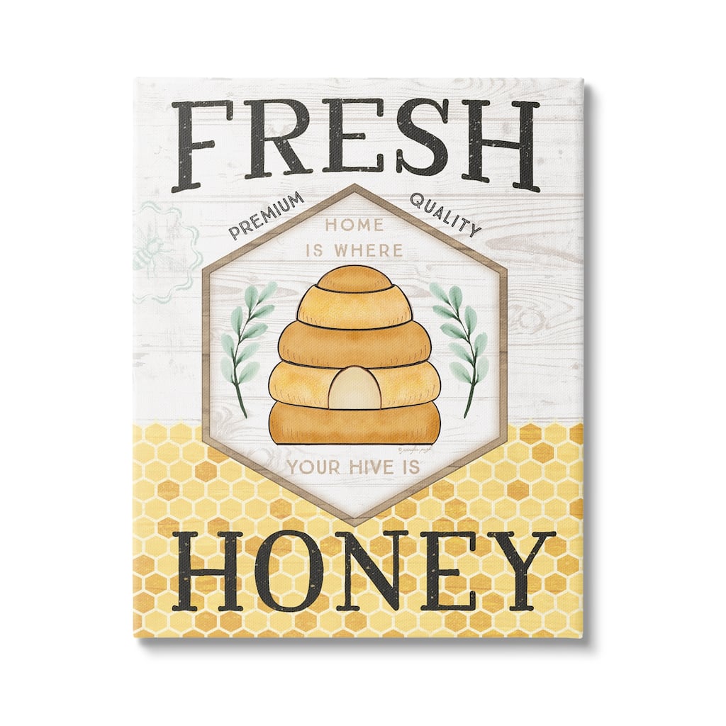 Stupell Fresh Honey Rustic Bee Hive Typography Sign Canvas Wall Art, Design by Jennifer Pugh