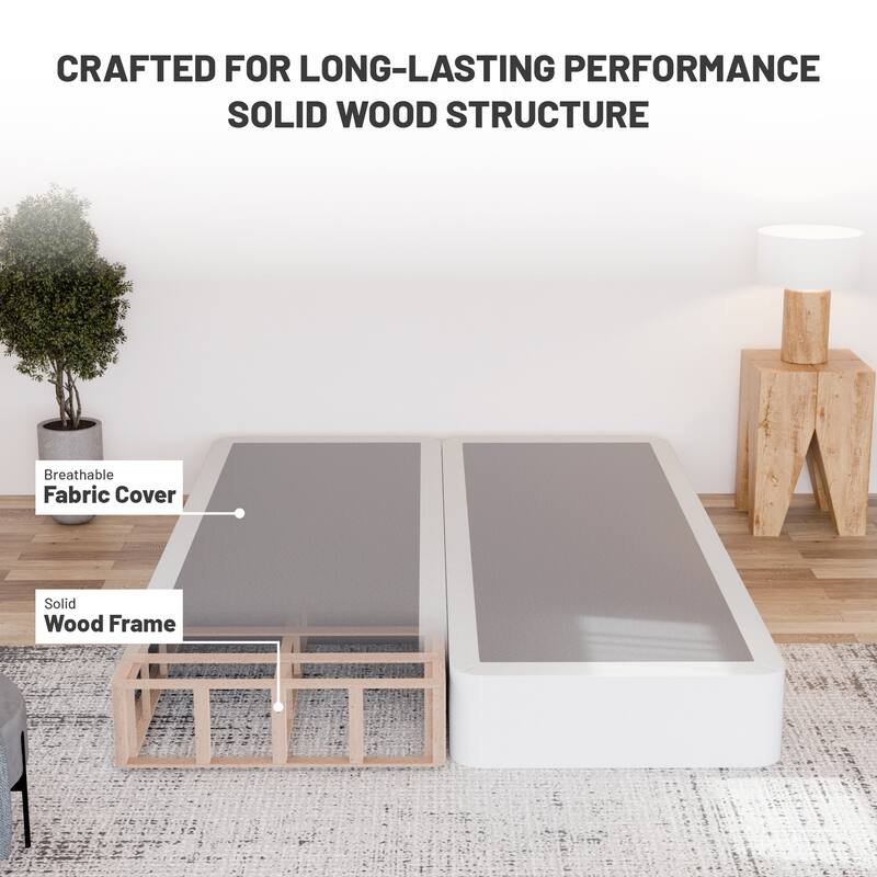Onetan 4" And 8" Wooden Box Spring, Low Profile Split Bed Foundation Ideal for Mattress, No Assembly Needed, White.