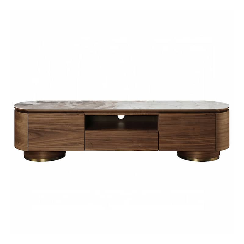 1 Drawer and 2 Doors TV Stand with Ceramic Top in Dark Oak