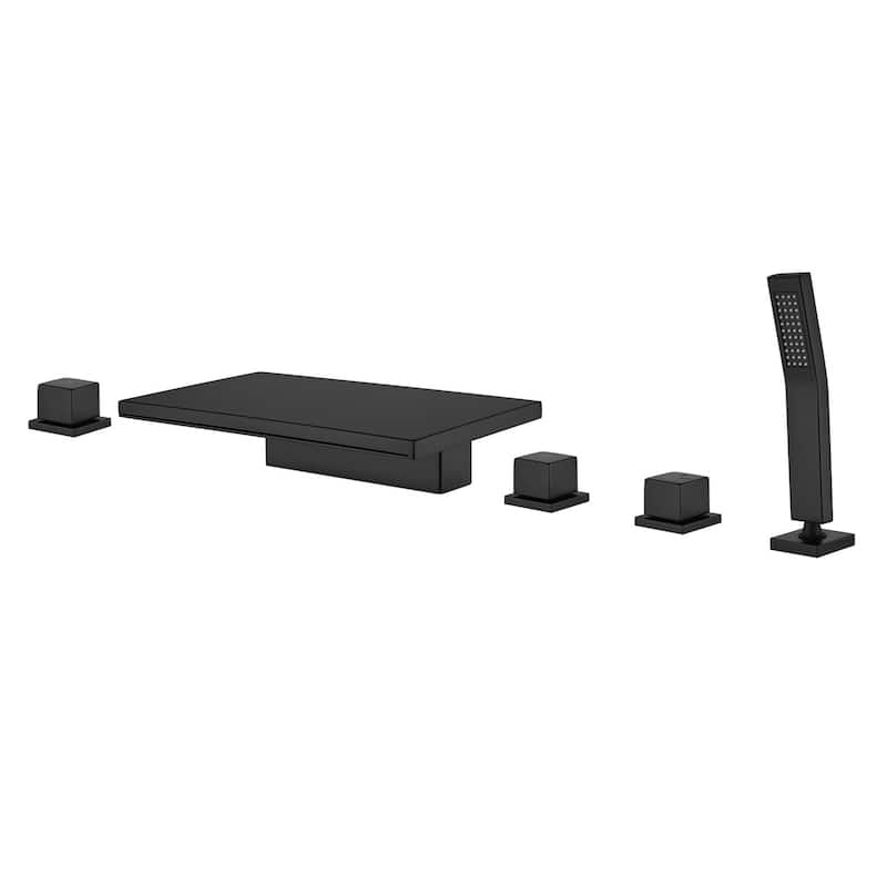 Waterfall Deck Mount Tub Faucet With Handheld Shower Brass Roman Bathtub Faucet Modern Tub Filler With Sprayer - Matte Black