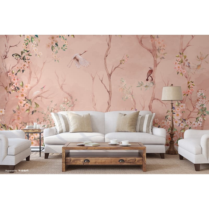 Cherry Blossom and Birds Wallpaper Mural Pastel Floral Serenity